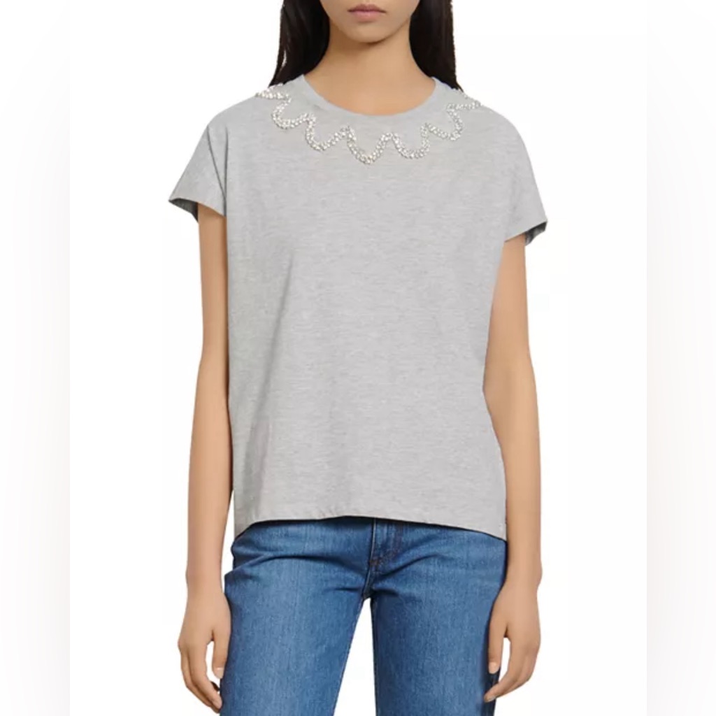 Sandro Wavy Rhinestone-Embellished T-Shirt